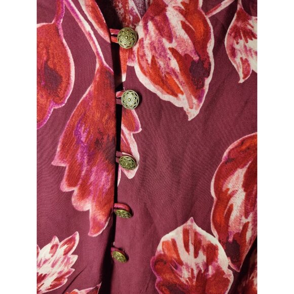 Christopher & Banks Red Floral Long Sleeve Ruffle Neck Popover Blouse Top L NWOT - Picture 9 of 10